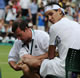 Day 7 Mon 27 Jun 2011 - Rafael Nadal (ESP) receives treatment for a foot injury during his Gentlemen's Singles fourth Round match against  Juan Martin Del Potro (ARG)