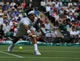 Day 9 Wed 29 Jun 2011 - Roger Federer (SUI) in action today during his defeat by Jo-Wilfried Tsonga (FRA) in todays Gentlemen's Singles Quarterfinal match
